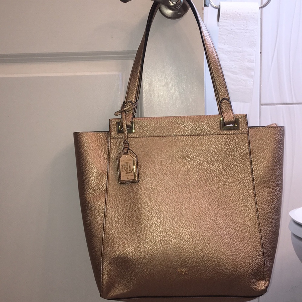 Ralph Lauren Carlisle Alissa gold tote
